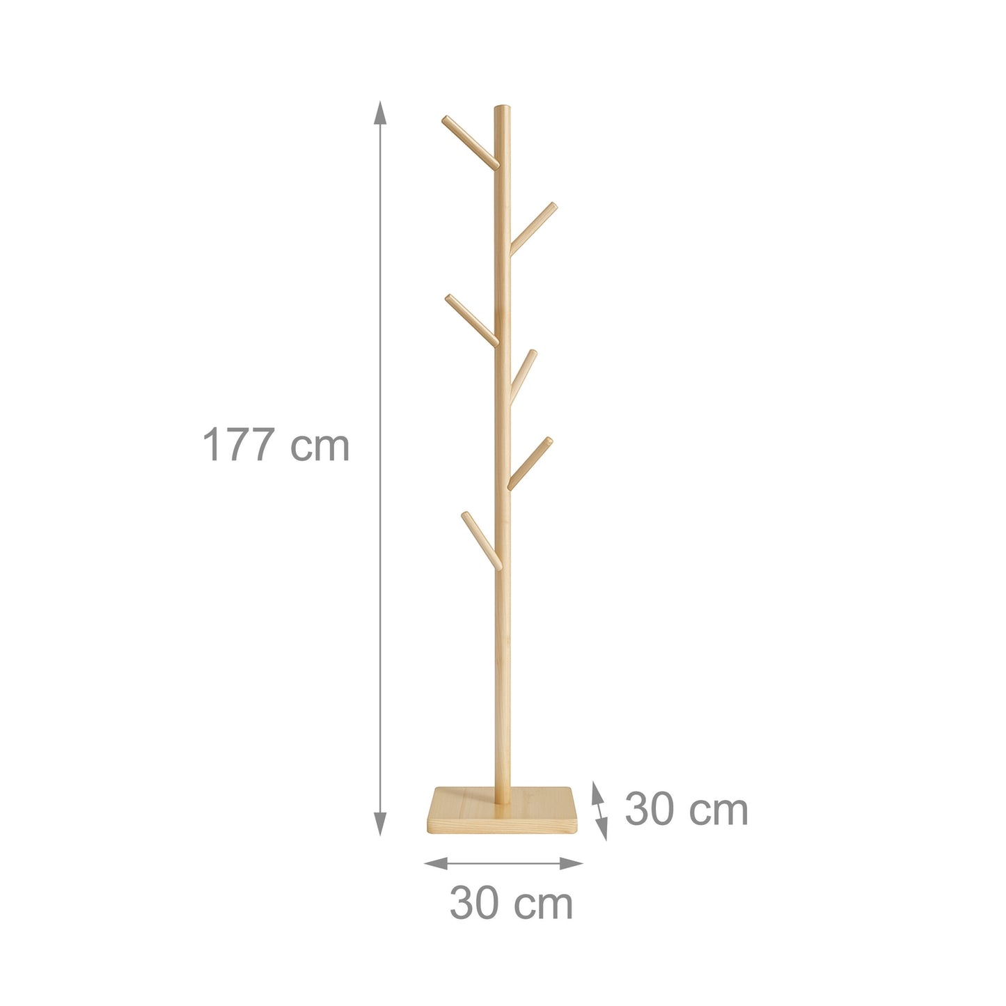 Wooden Coat Rack with 8 Hooks, Freestanding
