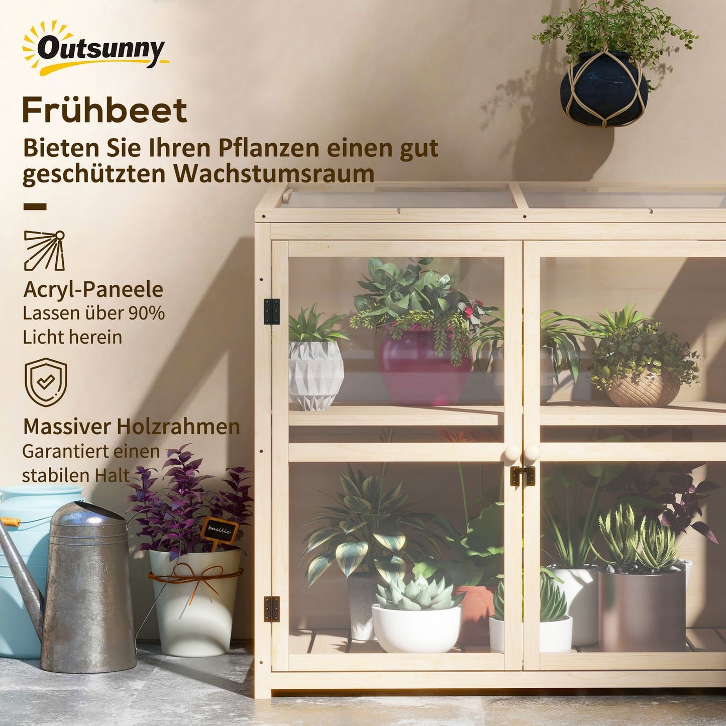 Greenhouse with 2-story wooden cold frame with skylight