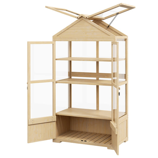 Lockable wooden cold frame greenhouse with skylight