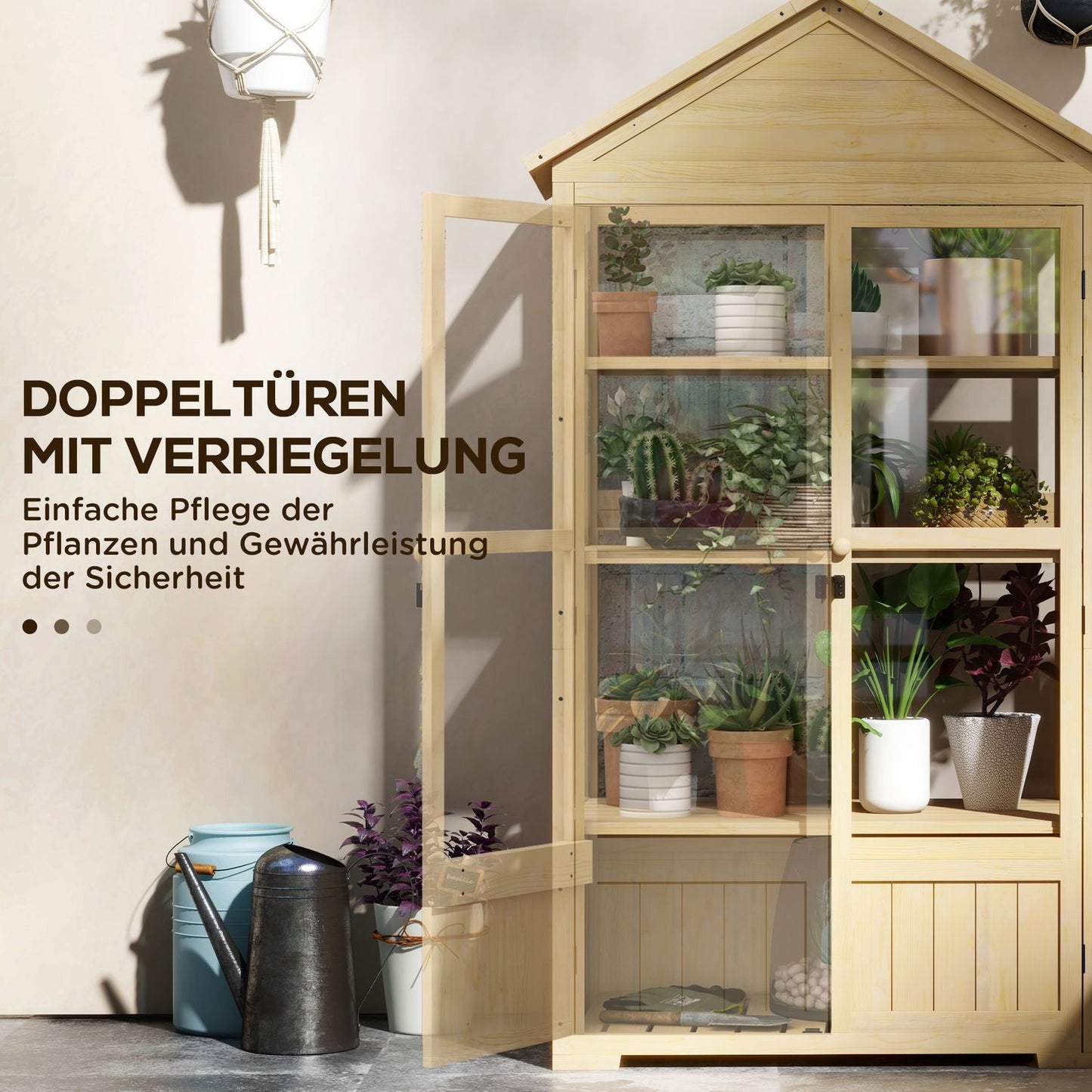 Lockable wooden cold frame greenhouse with skylight