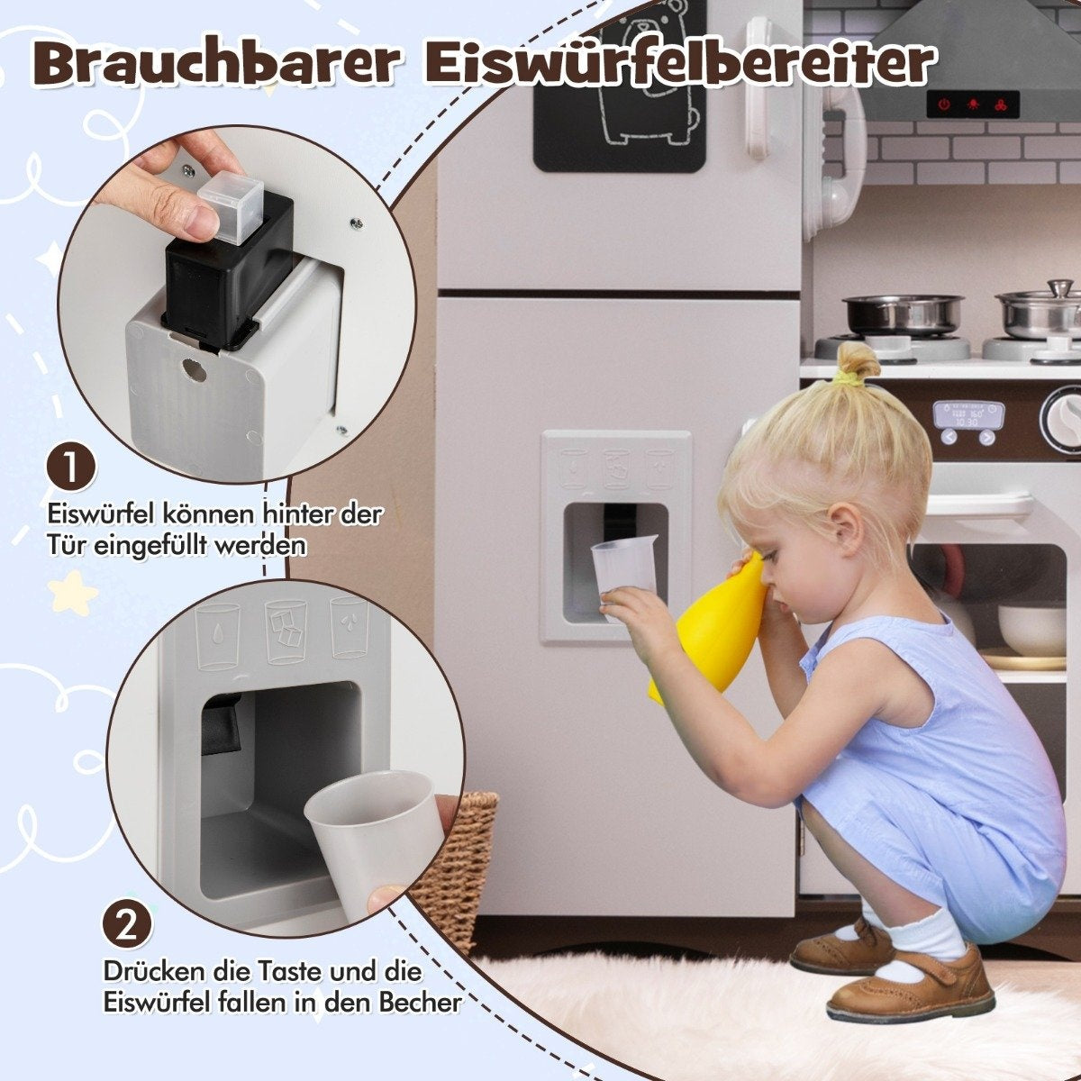 Wooden Corner Play Kitchen with Light & Sound, 7 Accessories