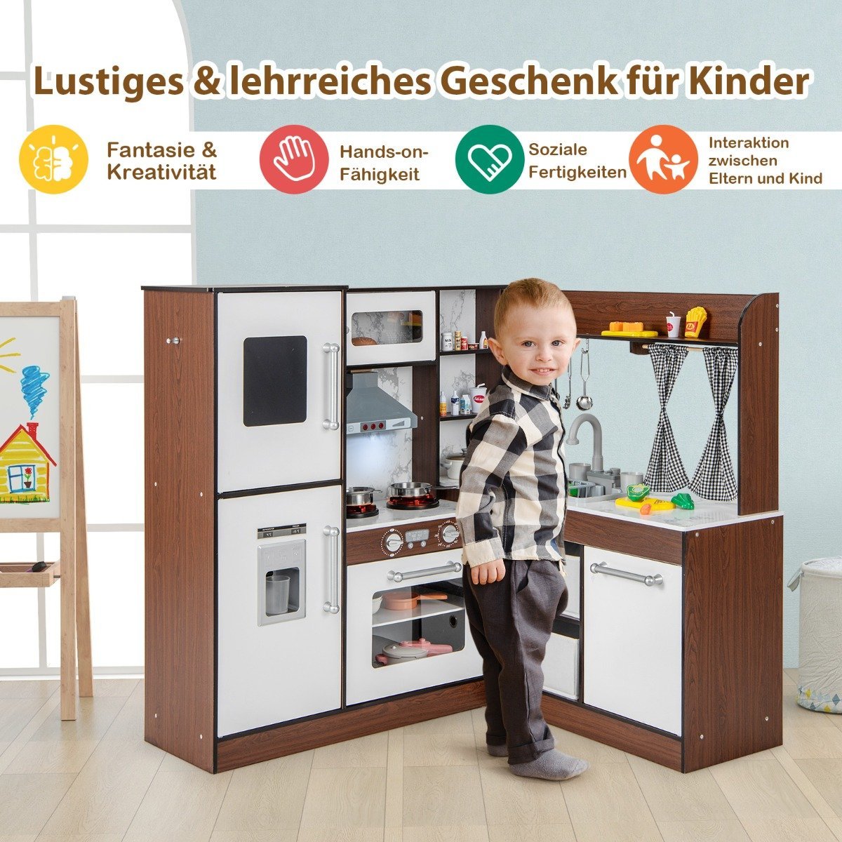 Wooden Corner Play Kitchen with Lights & Sounds