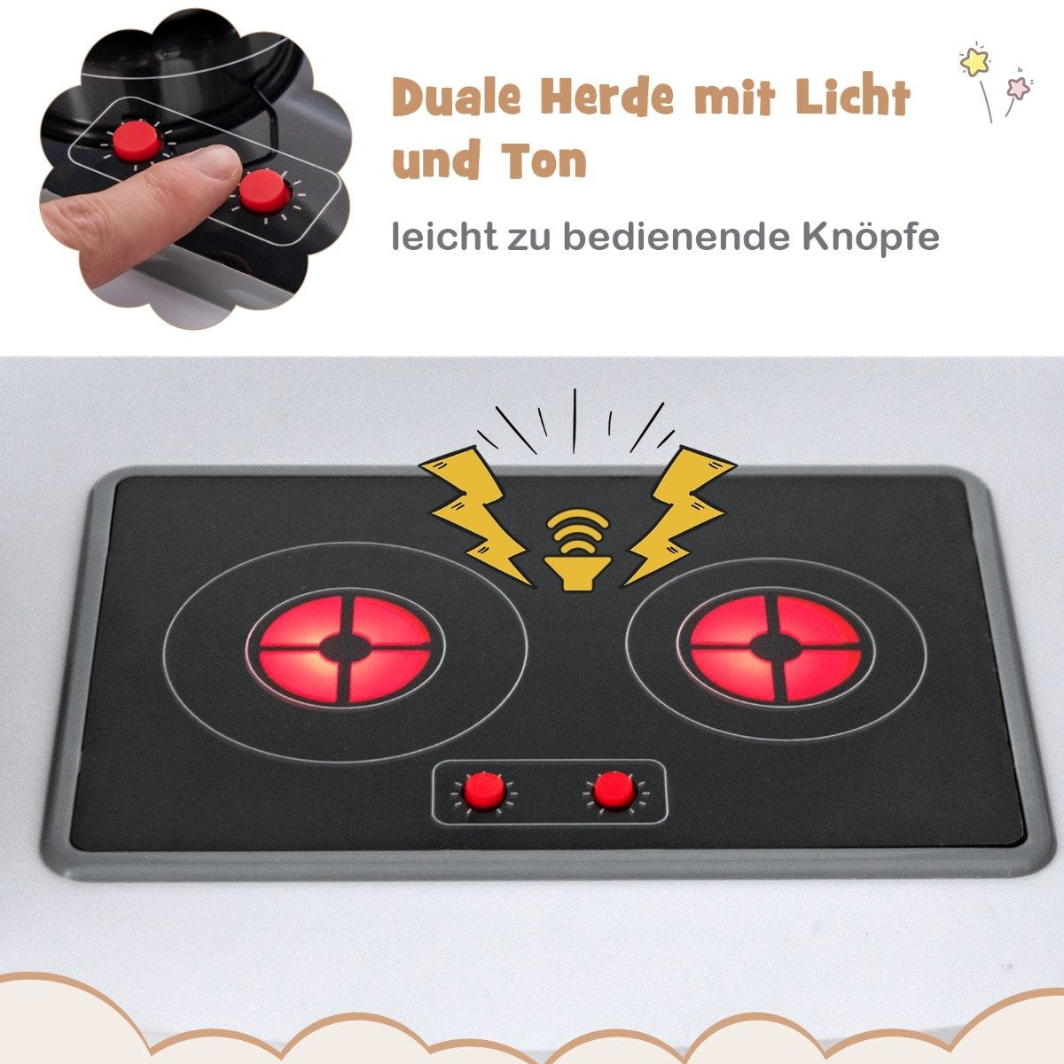 Wooden Corner Play Kitchen with Sound, Lights, Ice Maker