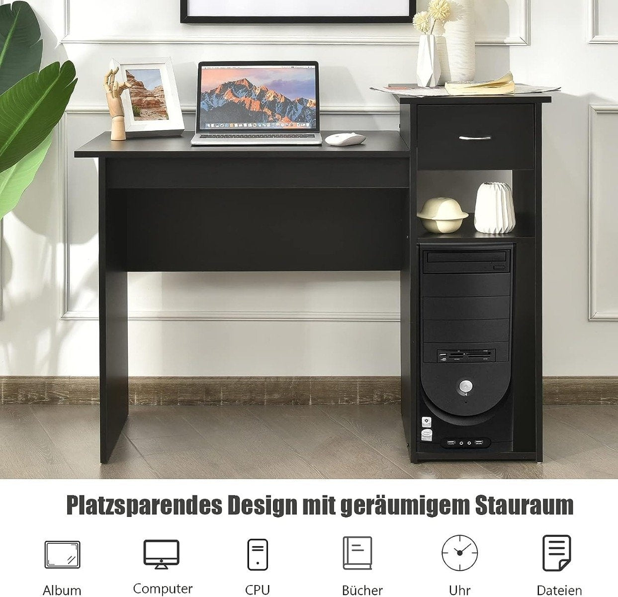 Wooden Desk Computer Desk with Drawer & Shelves 104 x 50 x 82 cm Black