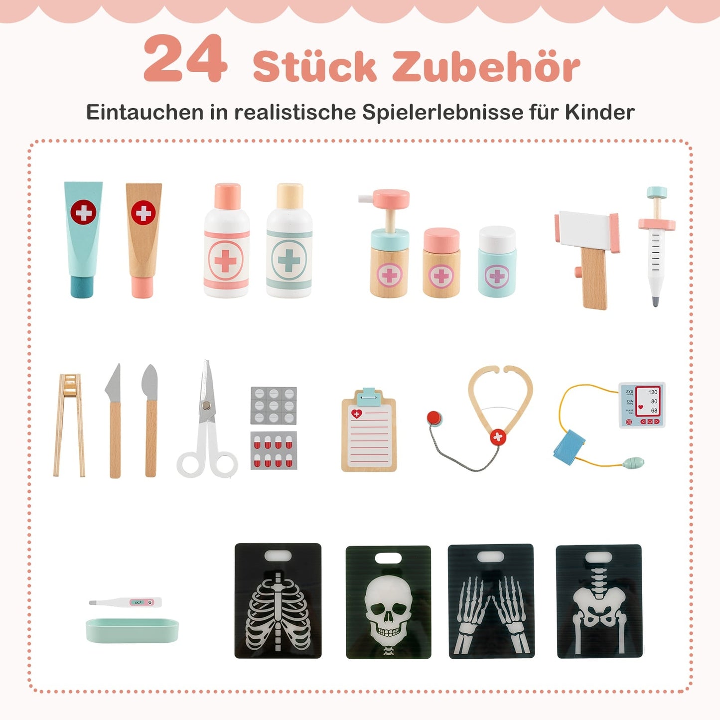 Wooden Doctor Playset with 24-Piece Medical Accessories