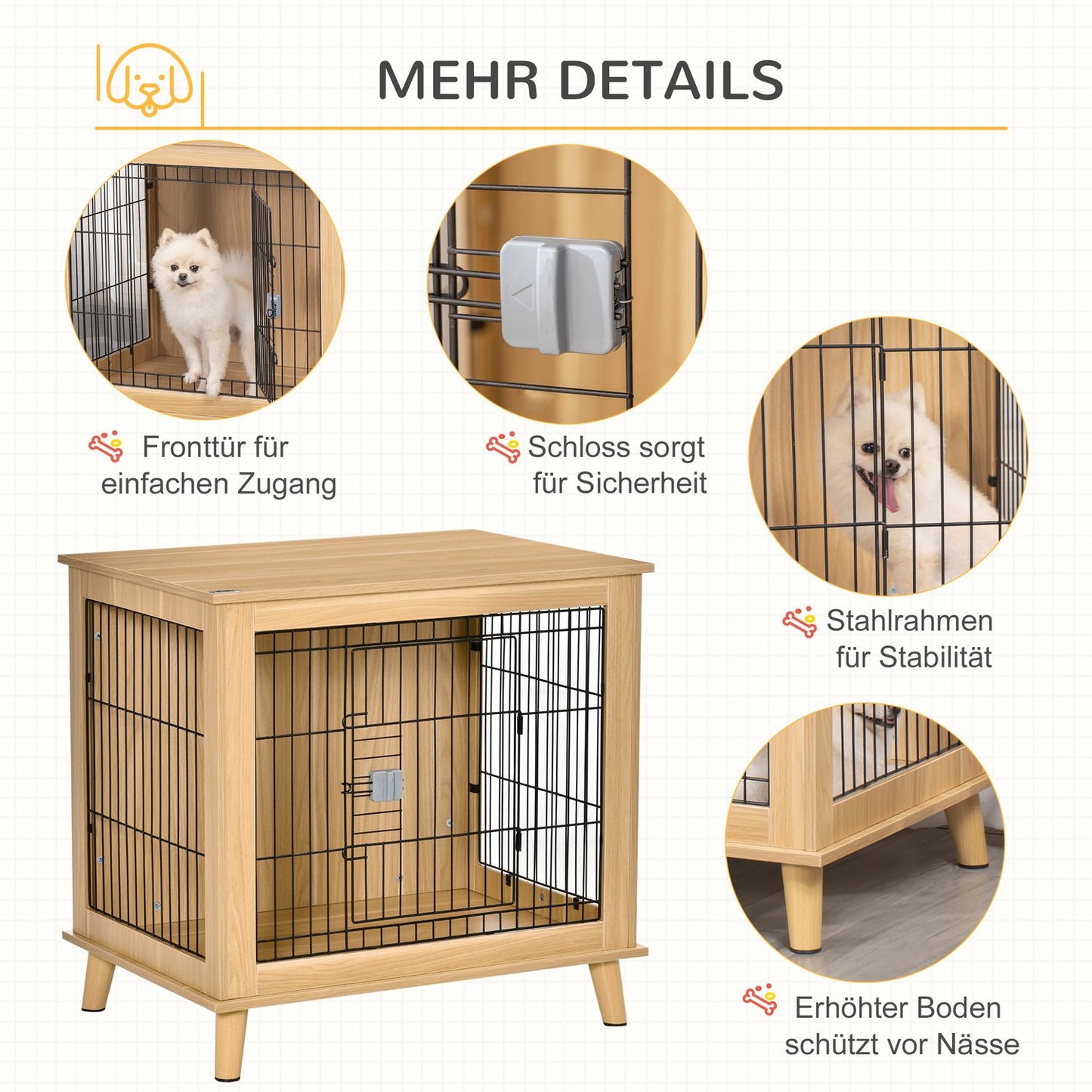 Wooden dog box with table top, natural finish, 81x58.5x76 cm