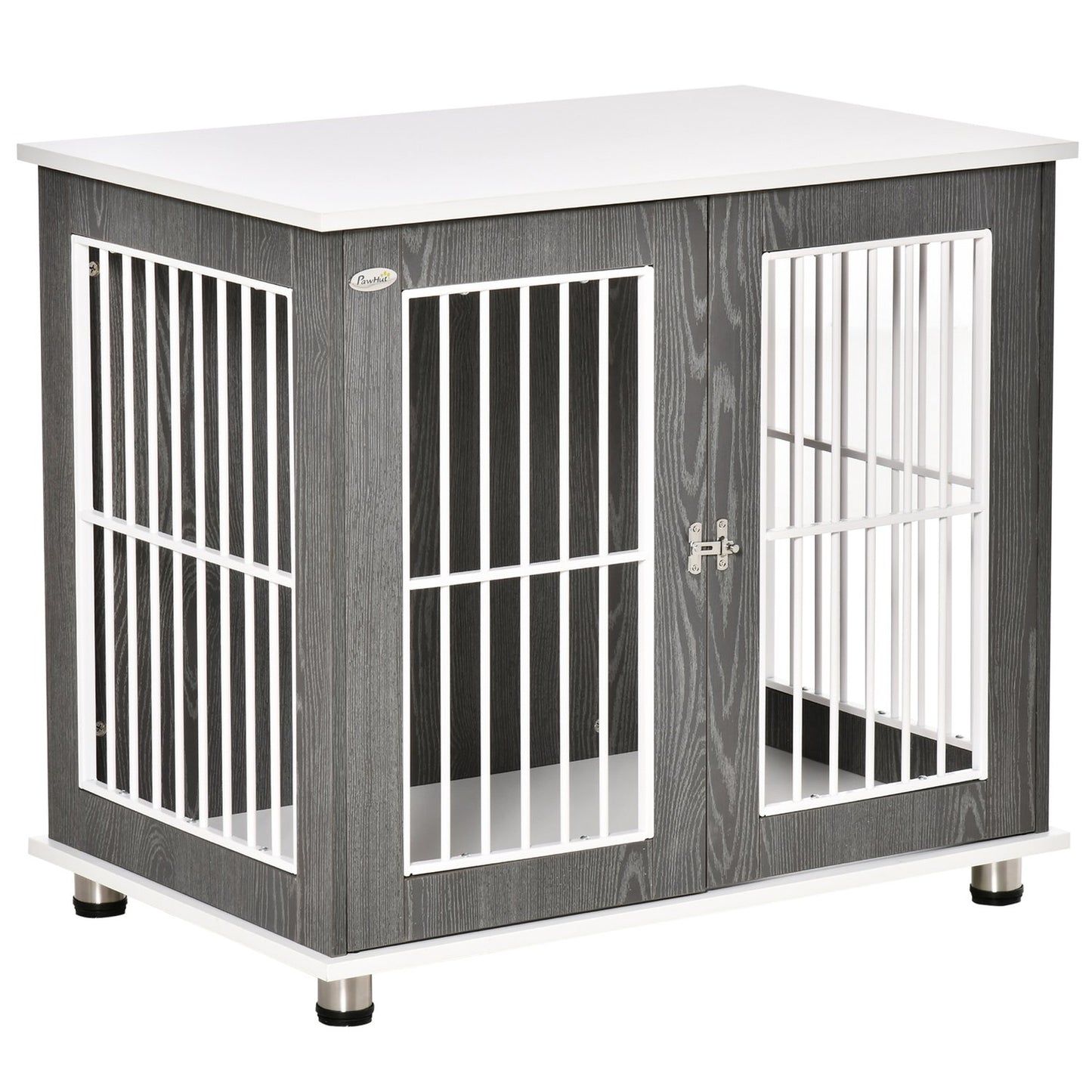 Wooden dog kennel with cushion and table top, grey/white 85x55x75cm