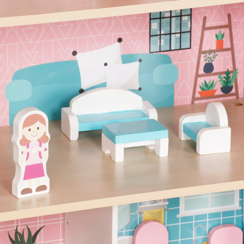 Wooden Dollhouse with LED Lights, 3 Levels, Furniture Included