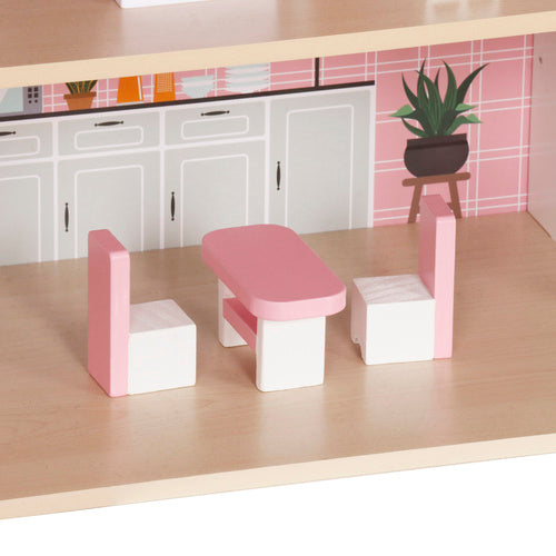 Wooden Dollhouse with LED Lights, 3 Levels, Furniture Included
