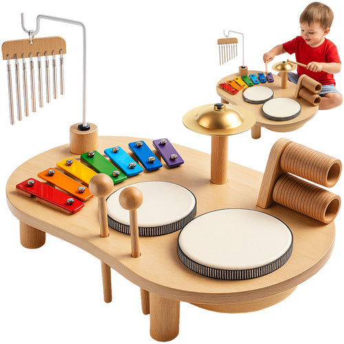 Wooden Educational Drum Table for Toddlers – Montessori Toy