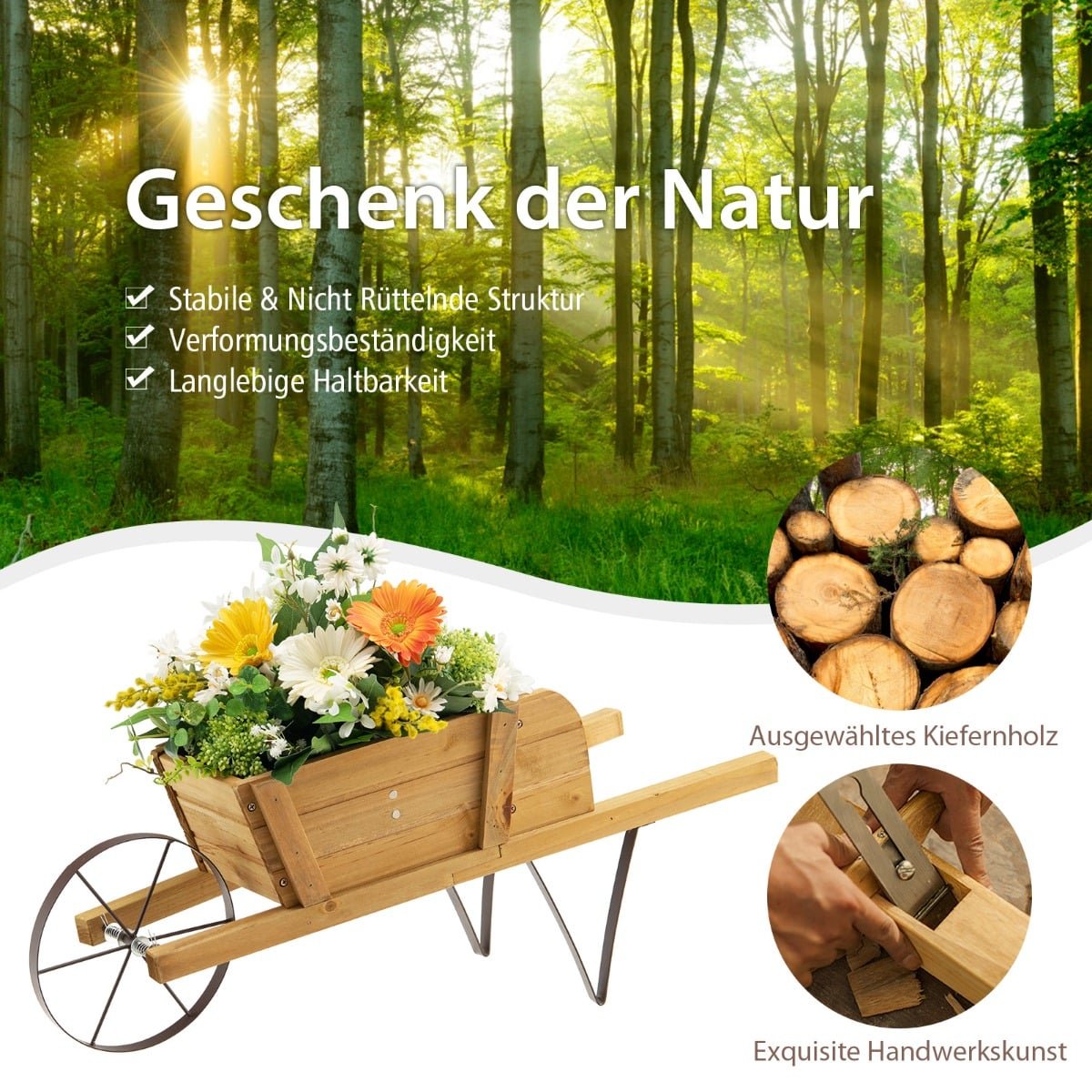 Wooden Flower Cart Planter – Indoor/Outdoor, 69.5x26x29.5 cm