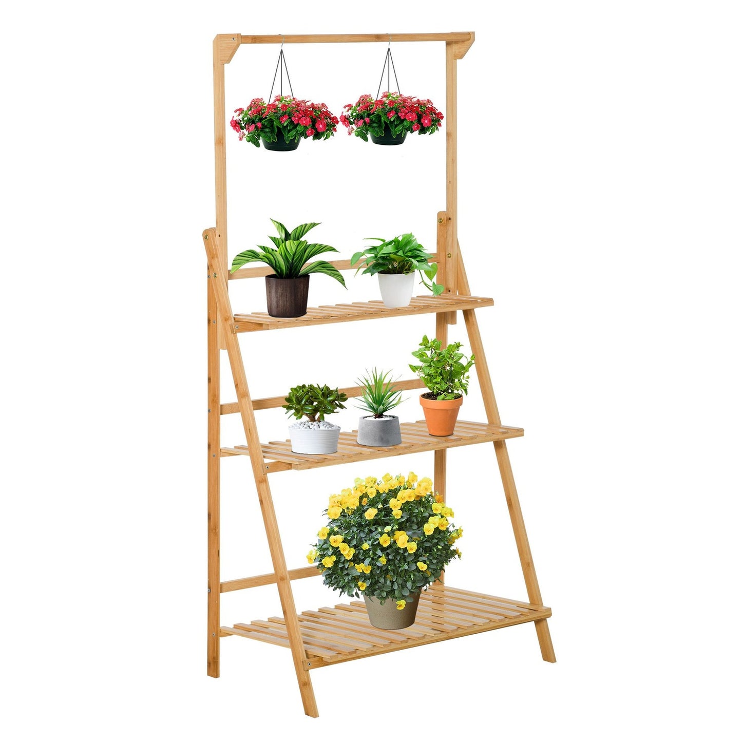 Adjustable Bamboo Plant Stand - Indoor Outdoor Flower Ladder Shelf
