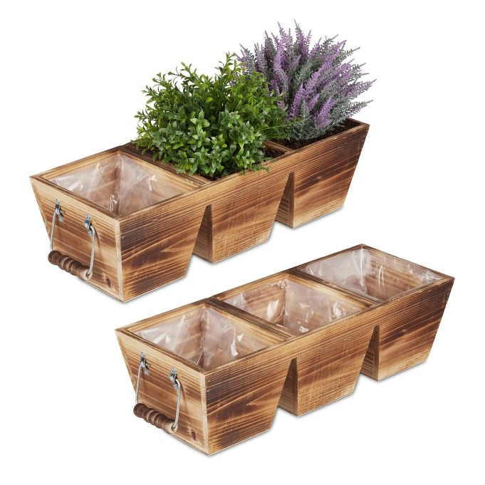Wooden Flowerpot with 3 Sections