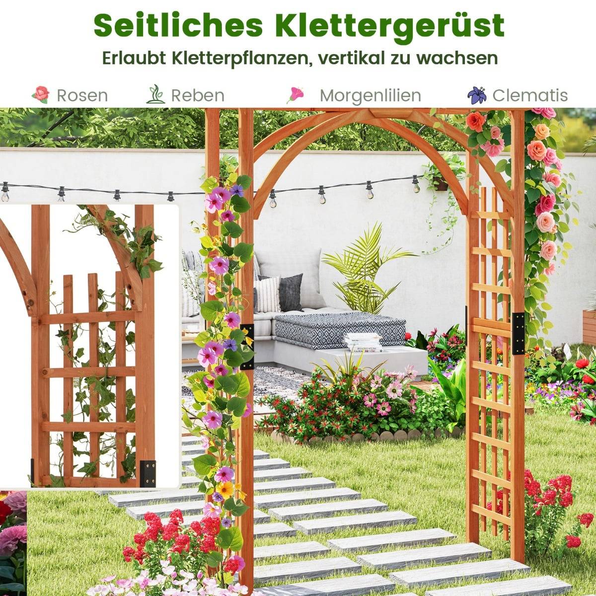 Wooden Garden Arch for Climbing Plants, 213 cm Tall