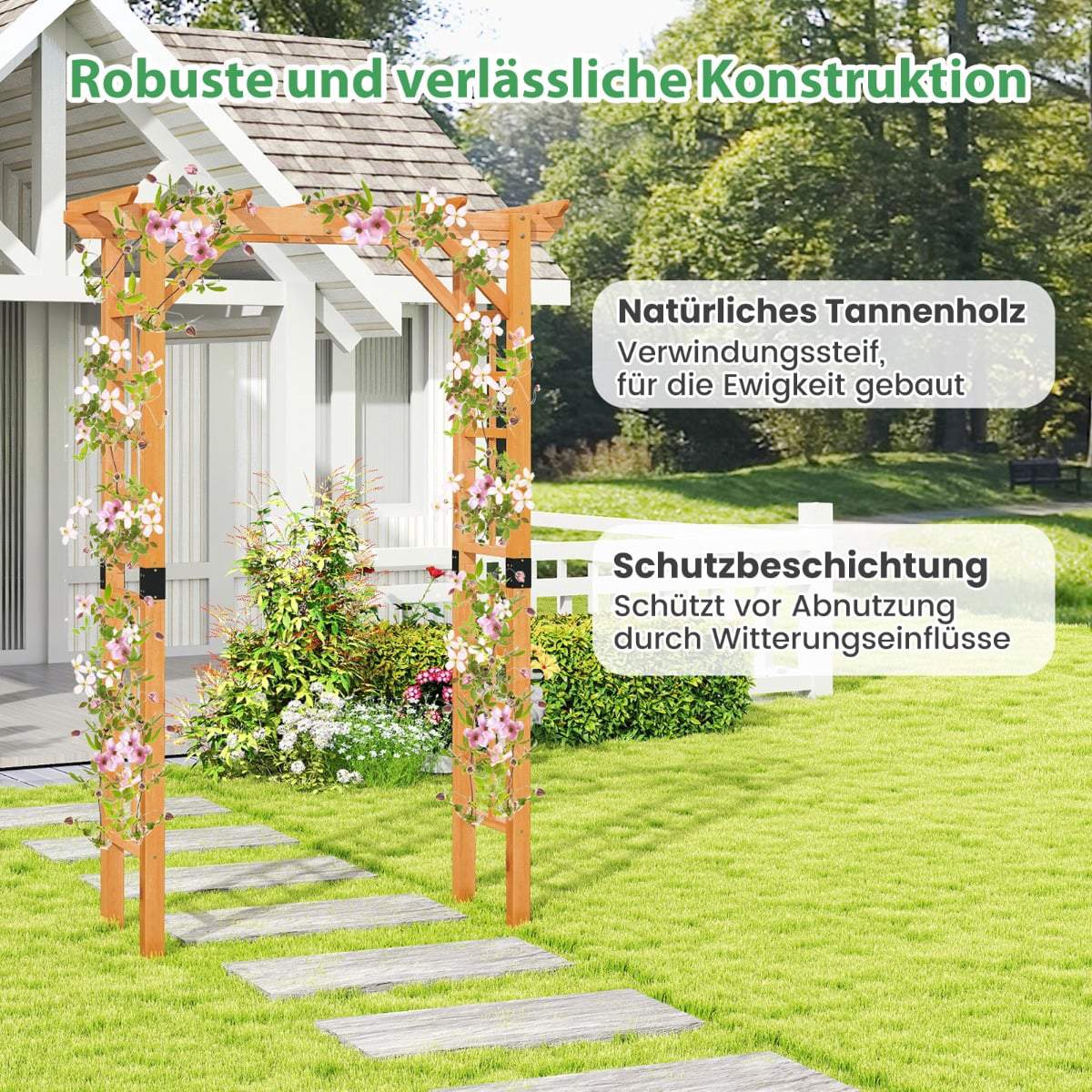Wooden Garden Arch with Roof and Trellis, Orange, 140x60x215 cm