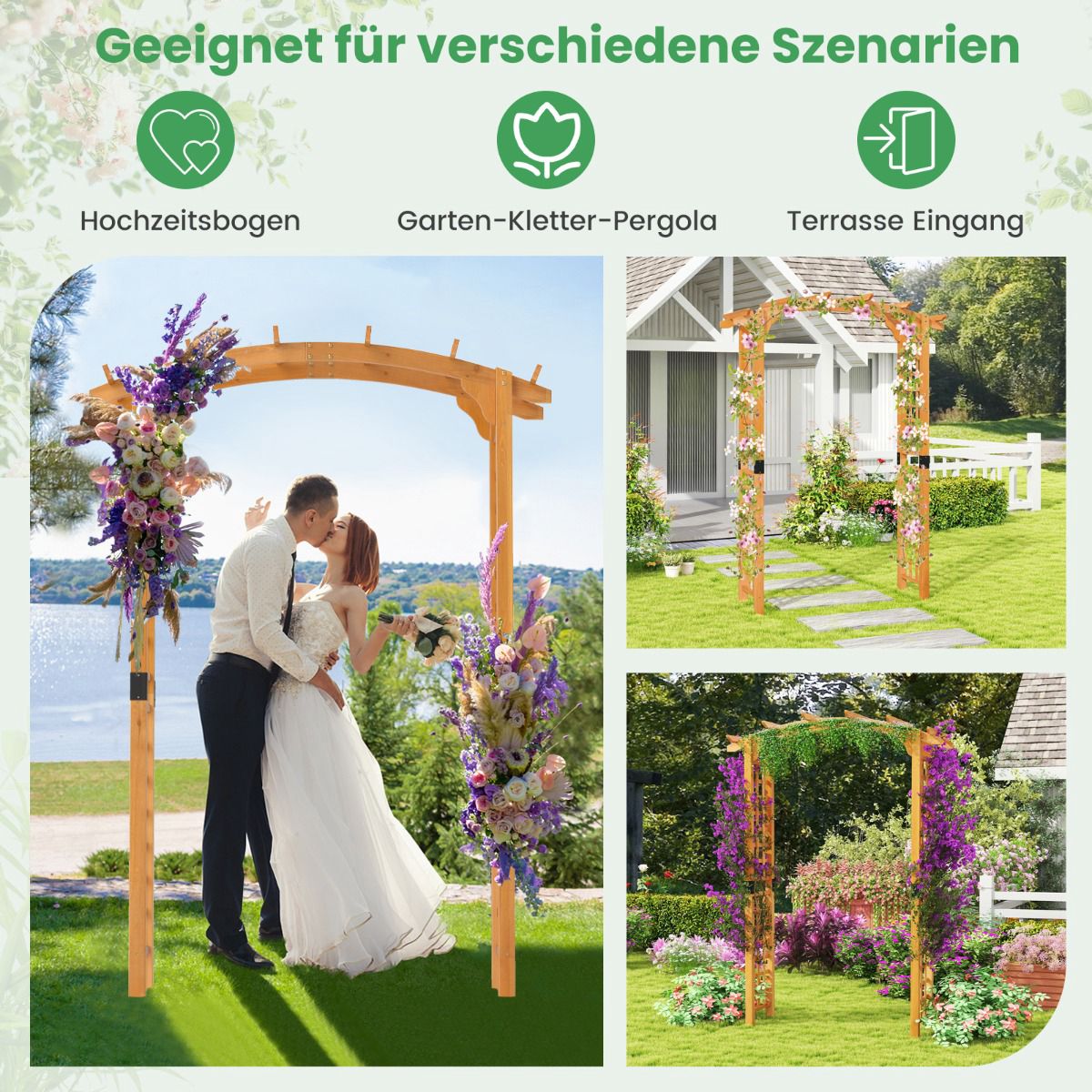 Wooden Garden Arch with Trellis, 160x60x229 cm, Orange