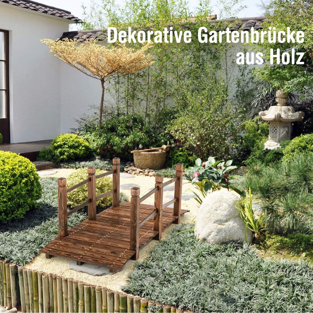 Wooden Garden Bridge, 150cm, Spruce, Weather-Resistant