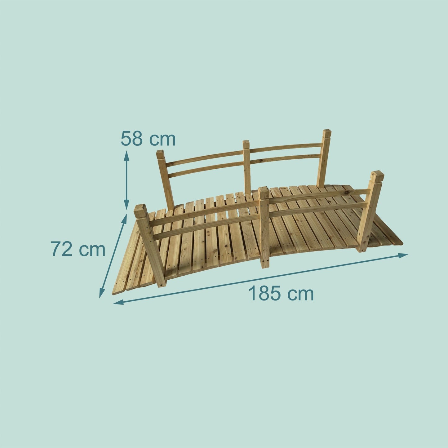 Wooden Garden Bridge with Arch and Railing