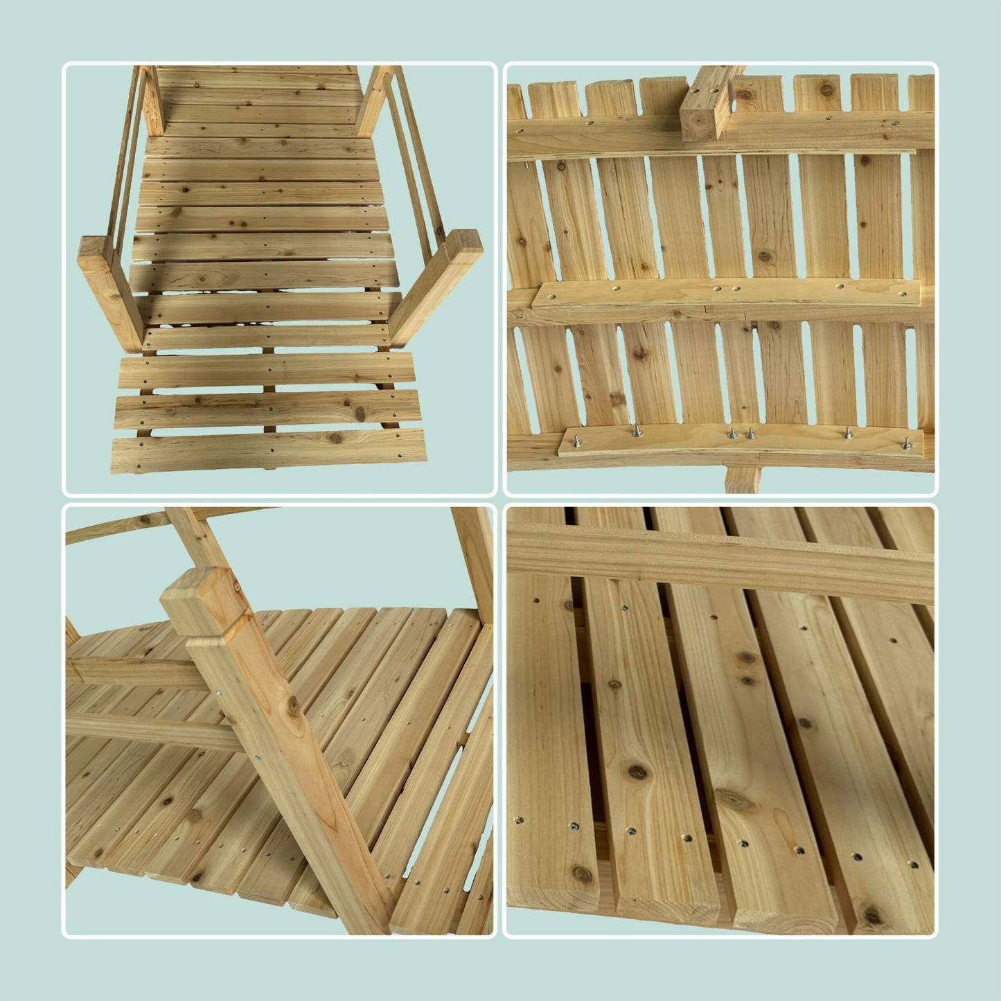 Wooden Garden Bridge with Arch and Railing