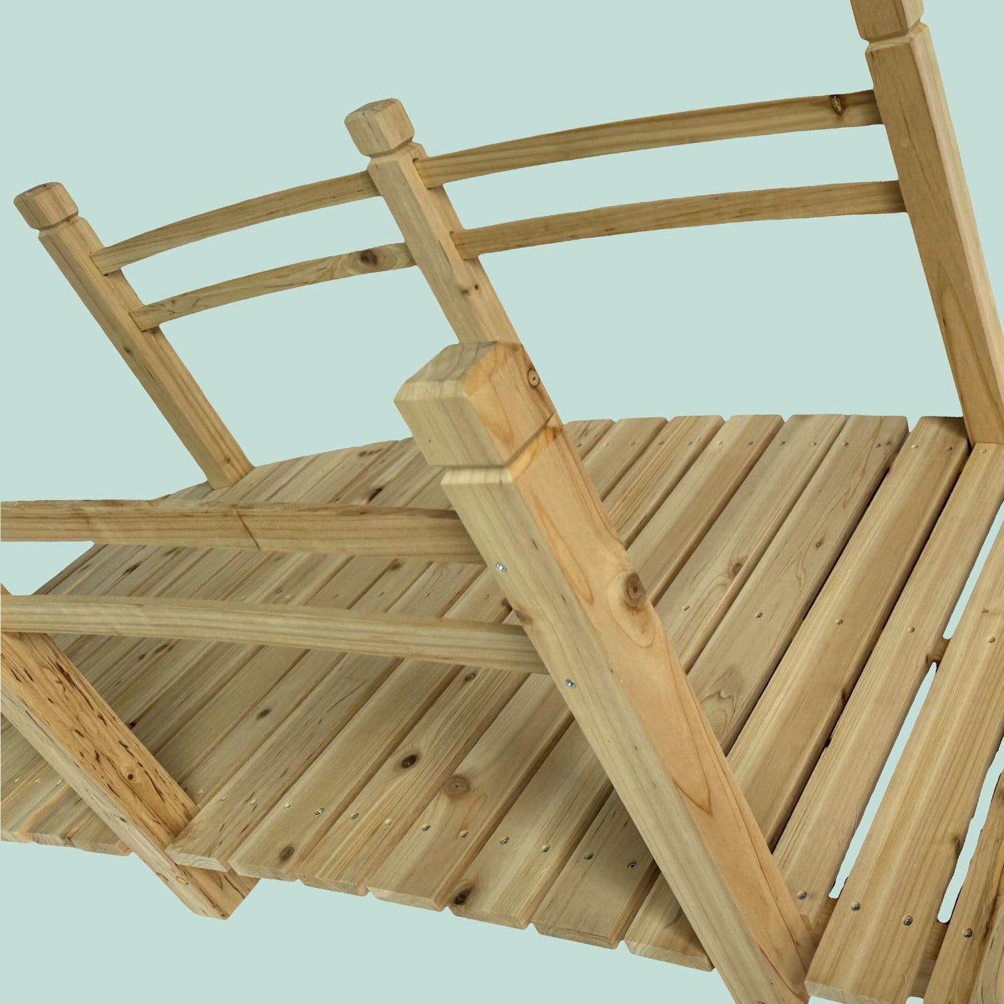 Wooden Garden Bridge with Arch and Railing