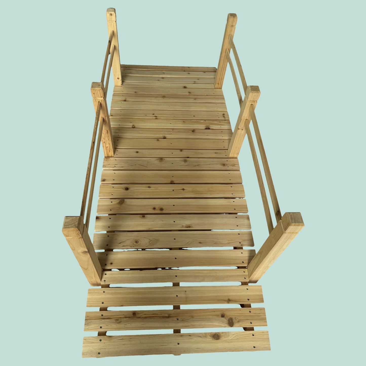 Wooden Garden Bridge with Arch and Railing