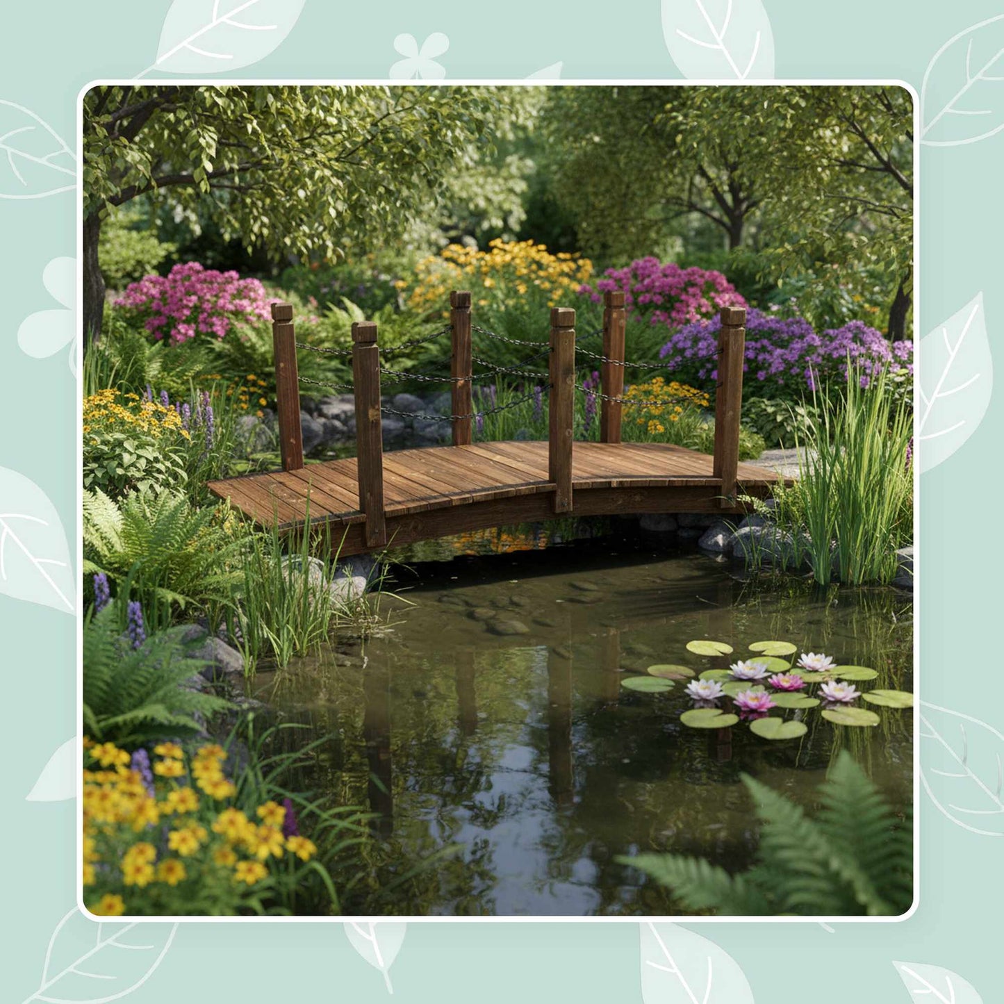 Wooden Garden Bridge with Chains – Weatherproof Spruce