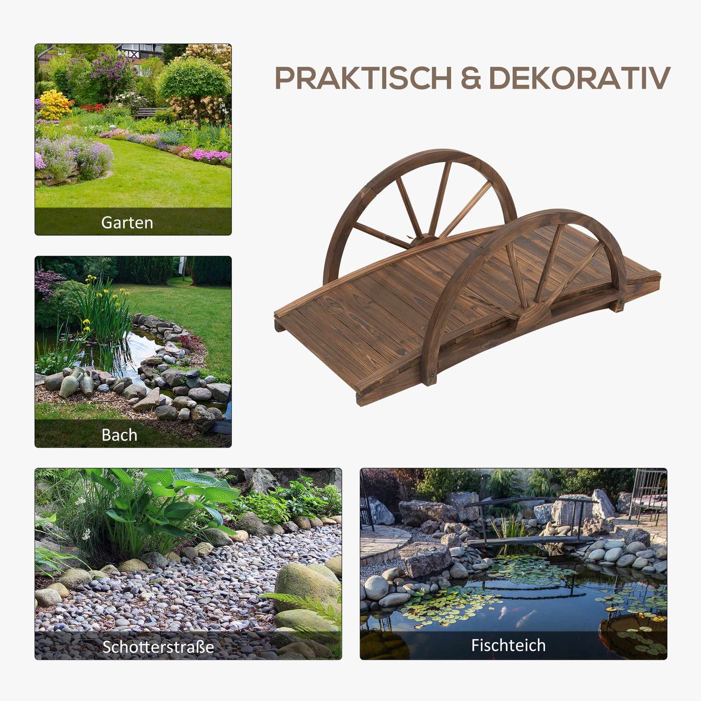 Wooden Garden Bridge with Handrails, 100 x 50 cm
