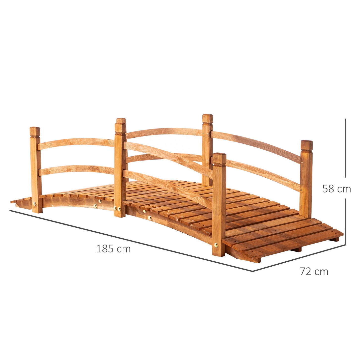 Wooden Garden Bridge with Railings, Fir Wood, 185 cm