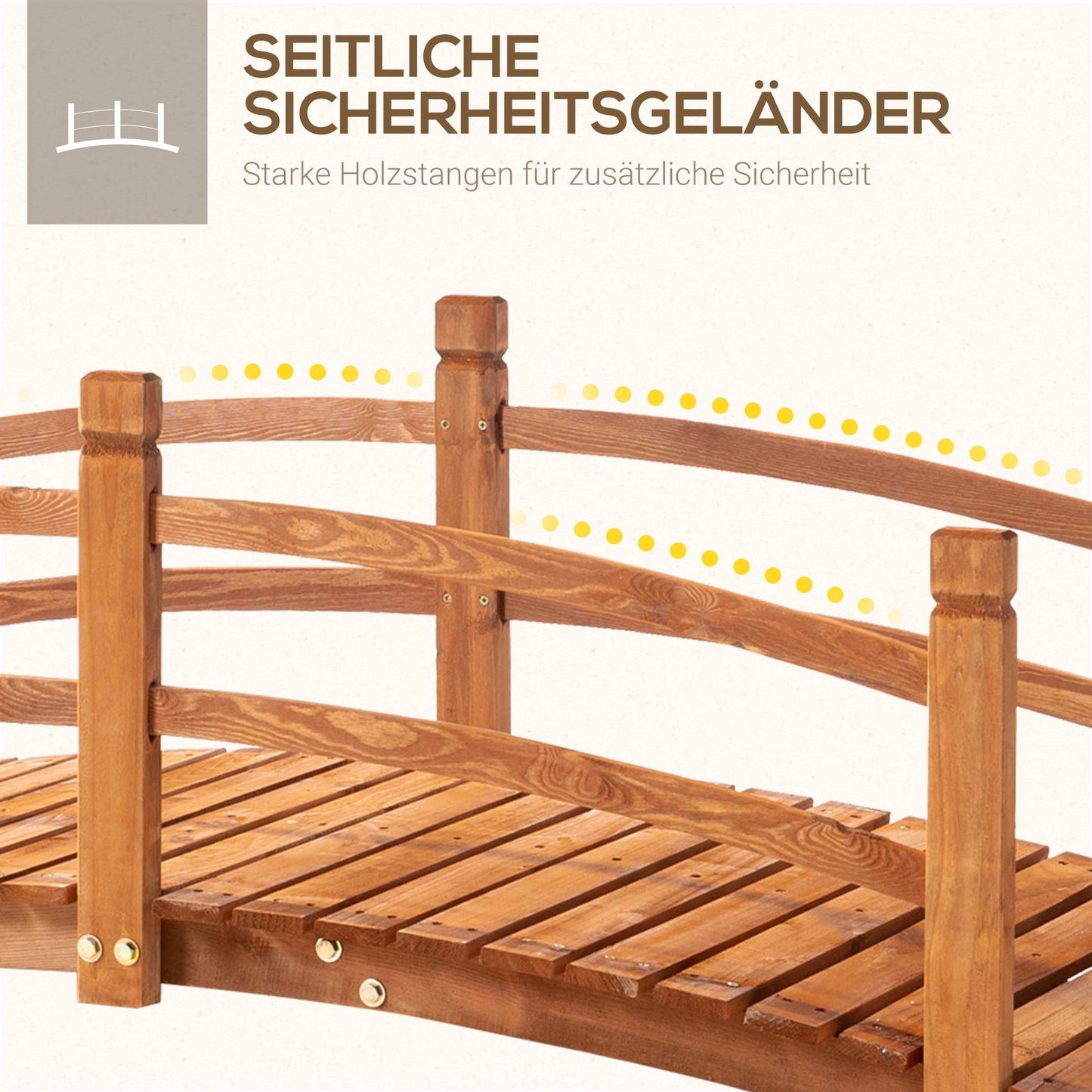 Wooden Garden Bridge with Railings, Fir Wood, 185 cm