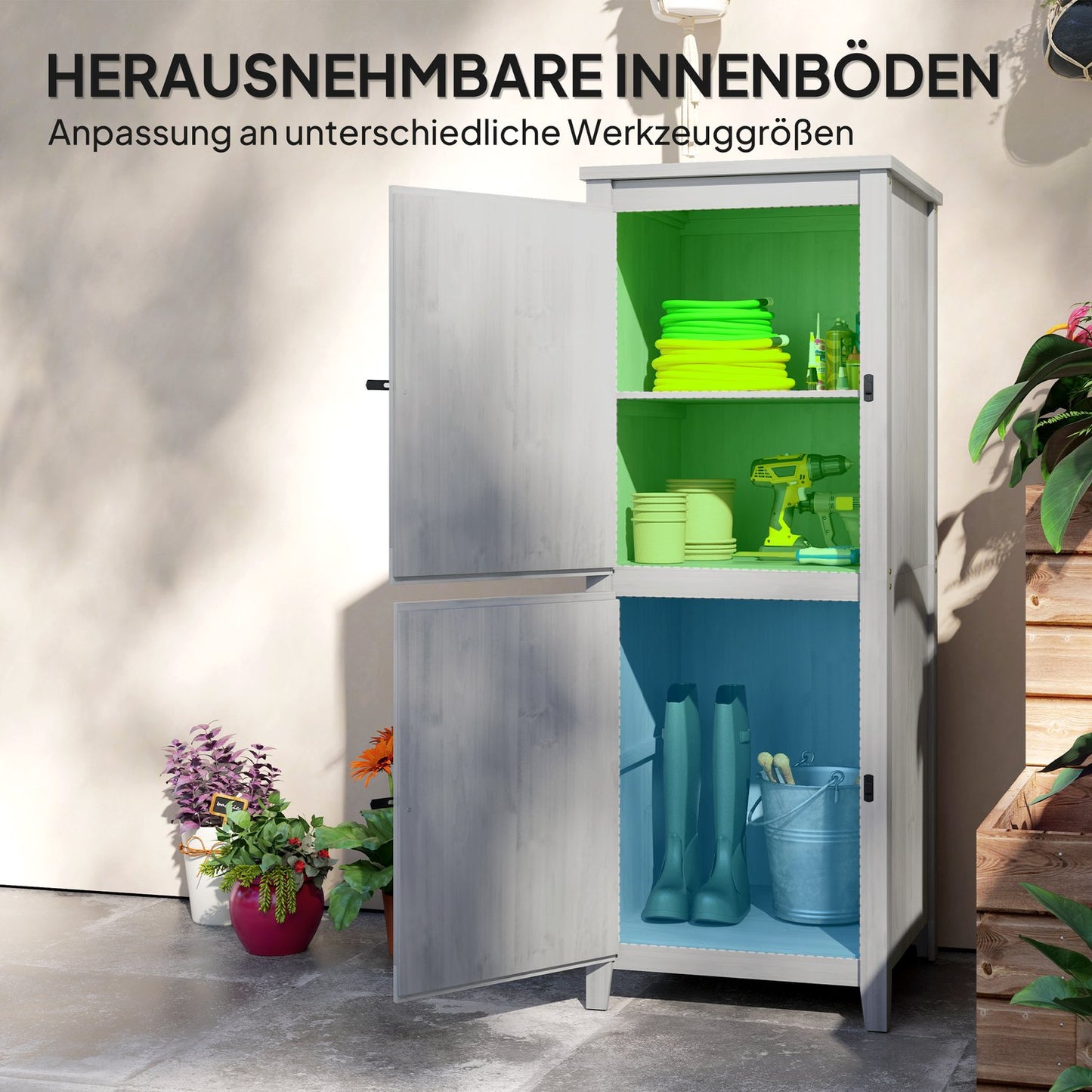 Weather-resistant wooden garden tool shed, Lockable, 60x60x160 cm
