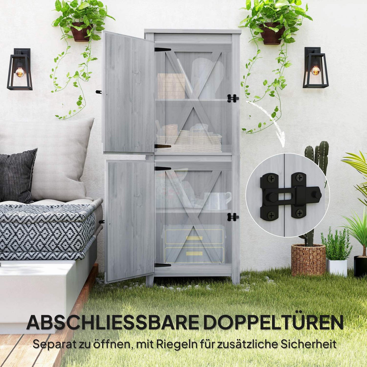 Weather-resistant wooden garden tool shed, Lockable, 60x60x160 cm