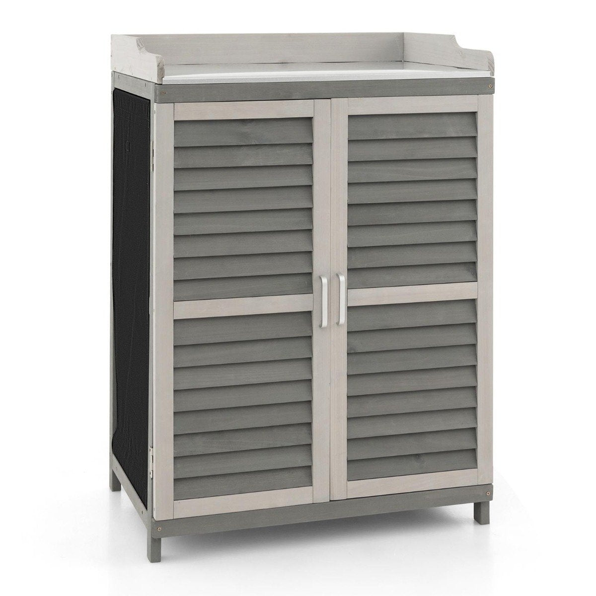 Wooden Garden Cabinet with Metal Top & 2 Shelves, Grey