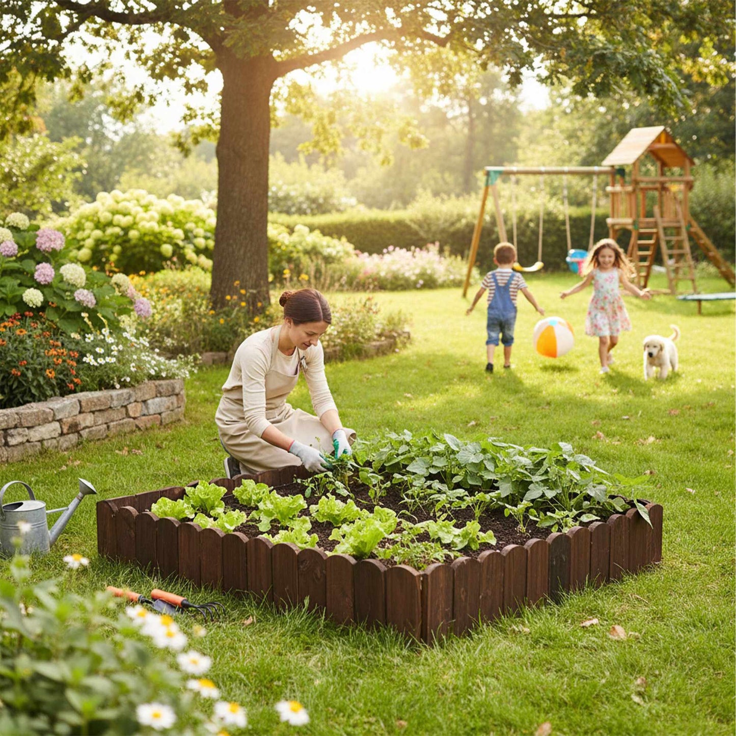 Wooden Garden Edging, Flexible Dark Brown Border