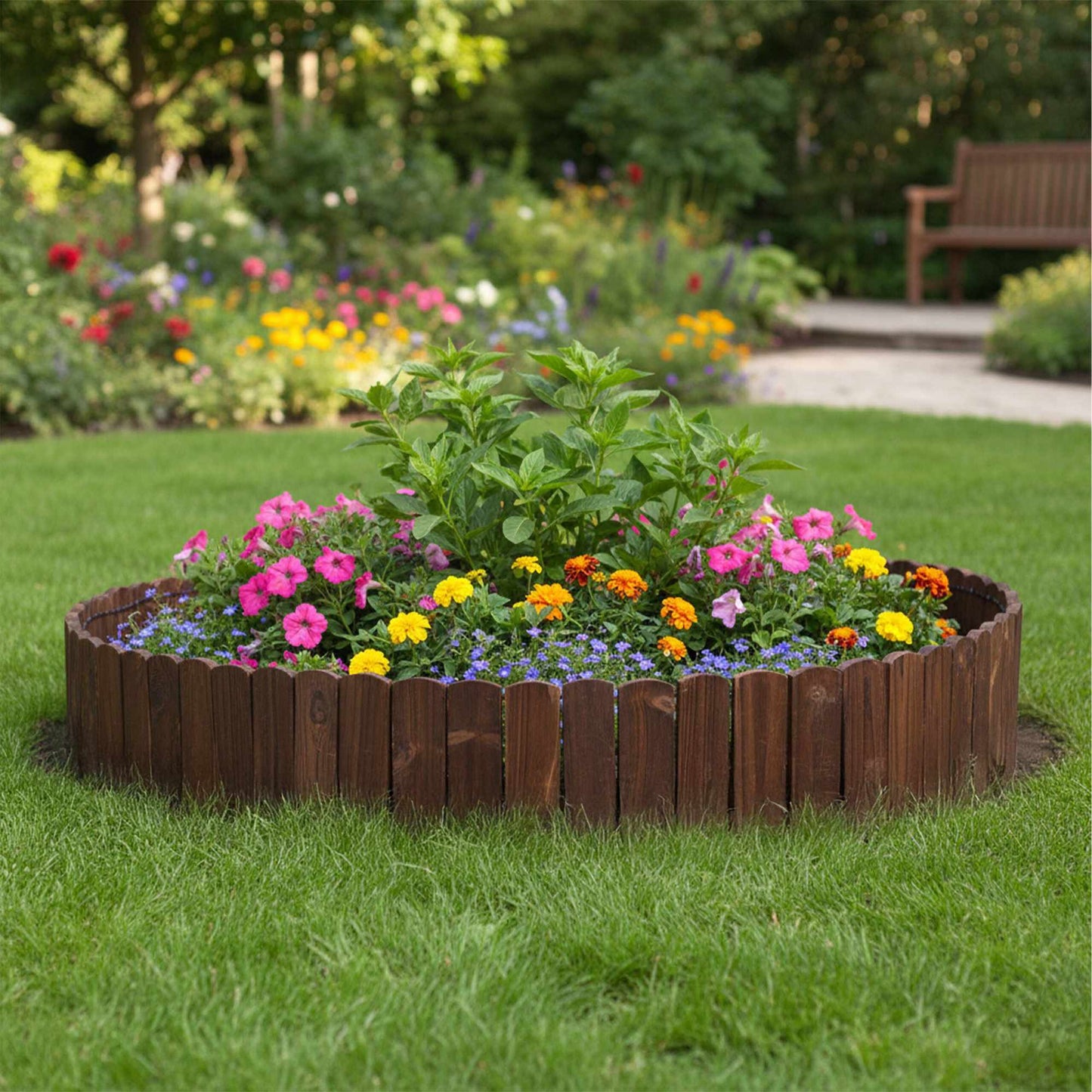 Wooden Garden Edging, Flexible Dark Brown Border