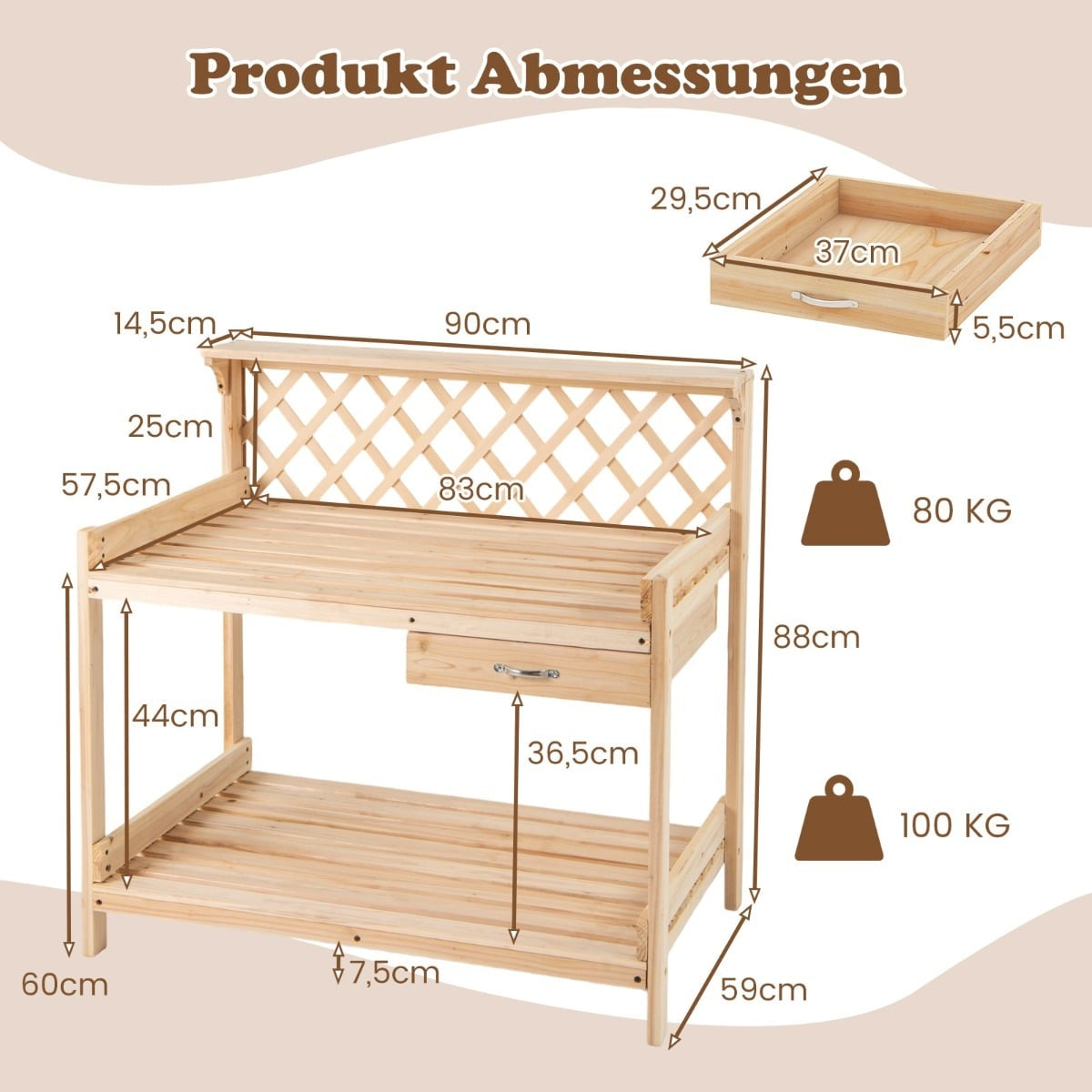 Wooden Garden Potting Bench with Trellis and Storage Shelves