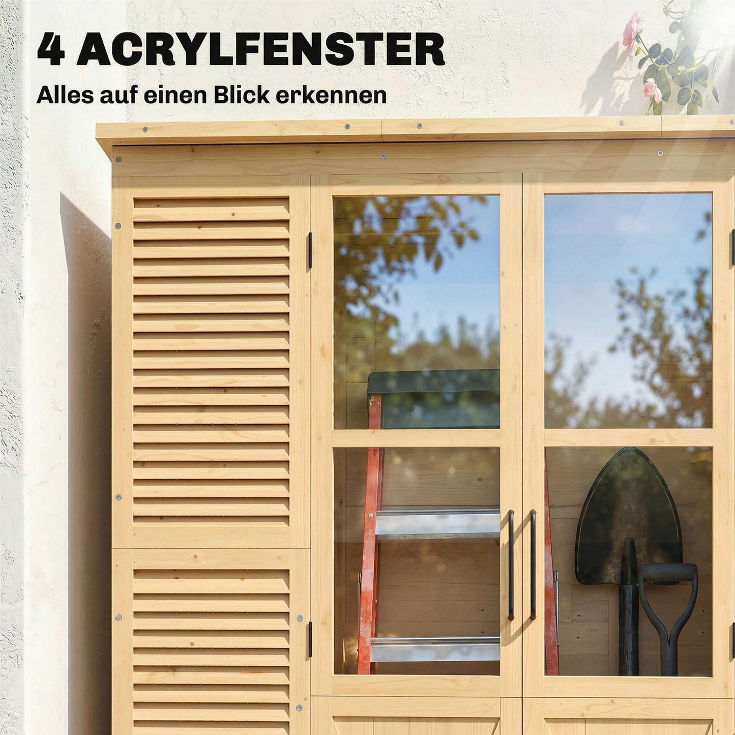 Wooden Garden Shed with Shelves, Double Doors, 147x68x198cm