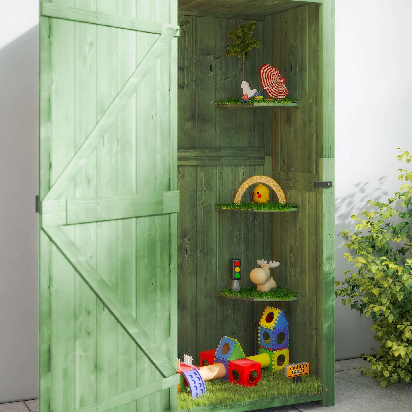 Wooden Garden Shed with Shelves and Lockable Door