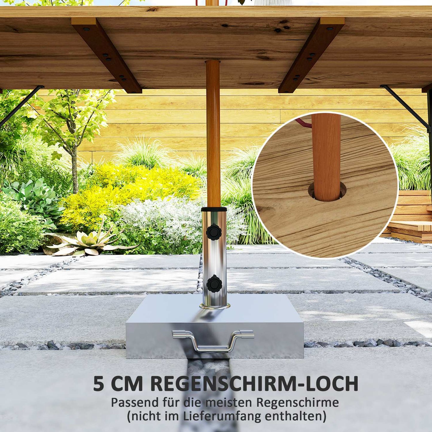 Weather-resistant wooden dining table, 175x80 cm with umbrella hole