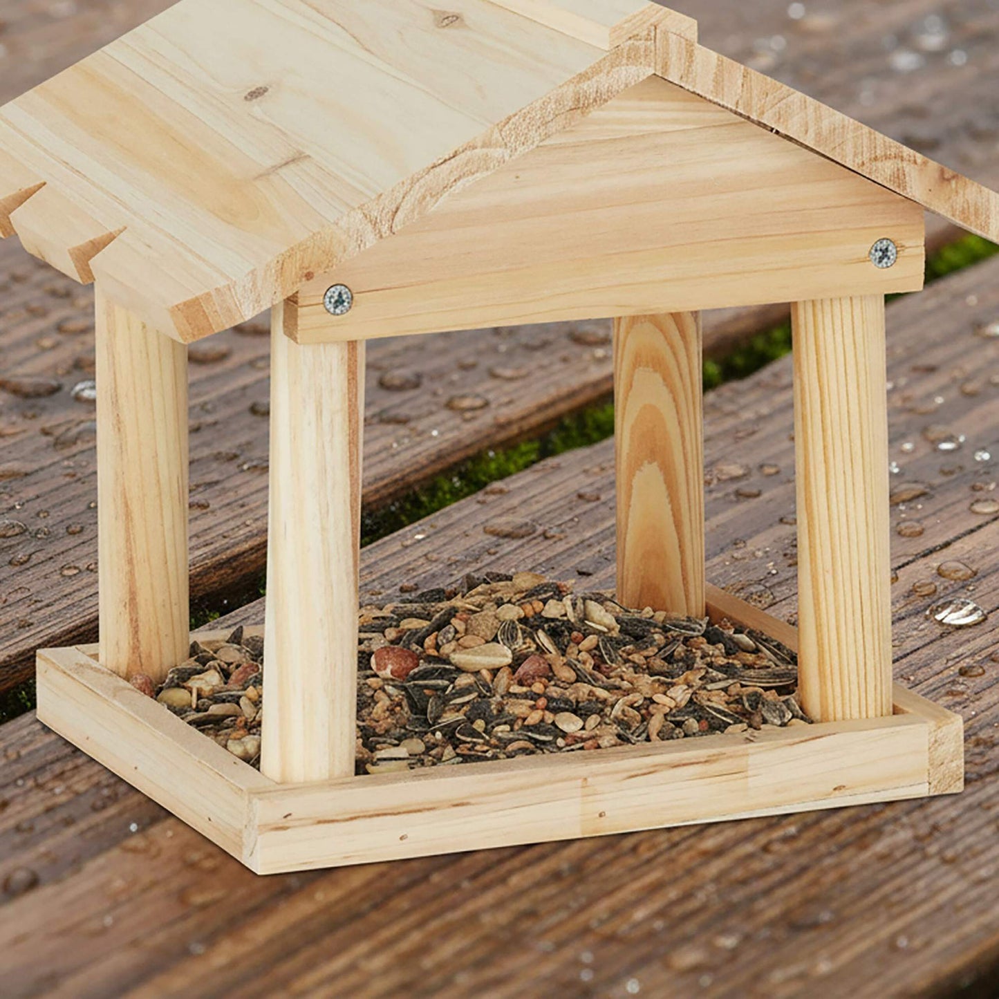 Wooden Hanging Bird Feeder – Easy-Clean, Open Design