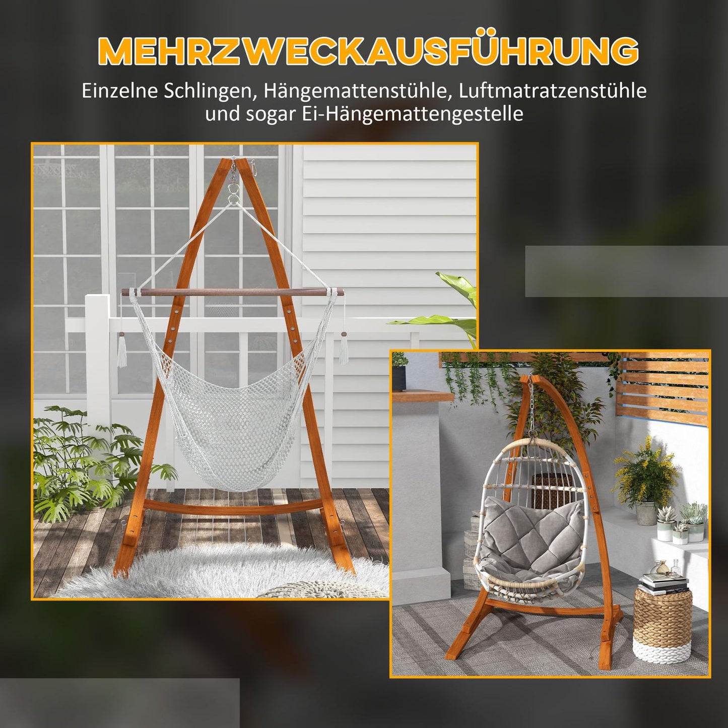 Hanging chair frame made of teak wood, capacity 150 kg, indoor/outdoor