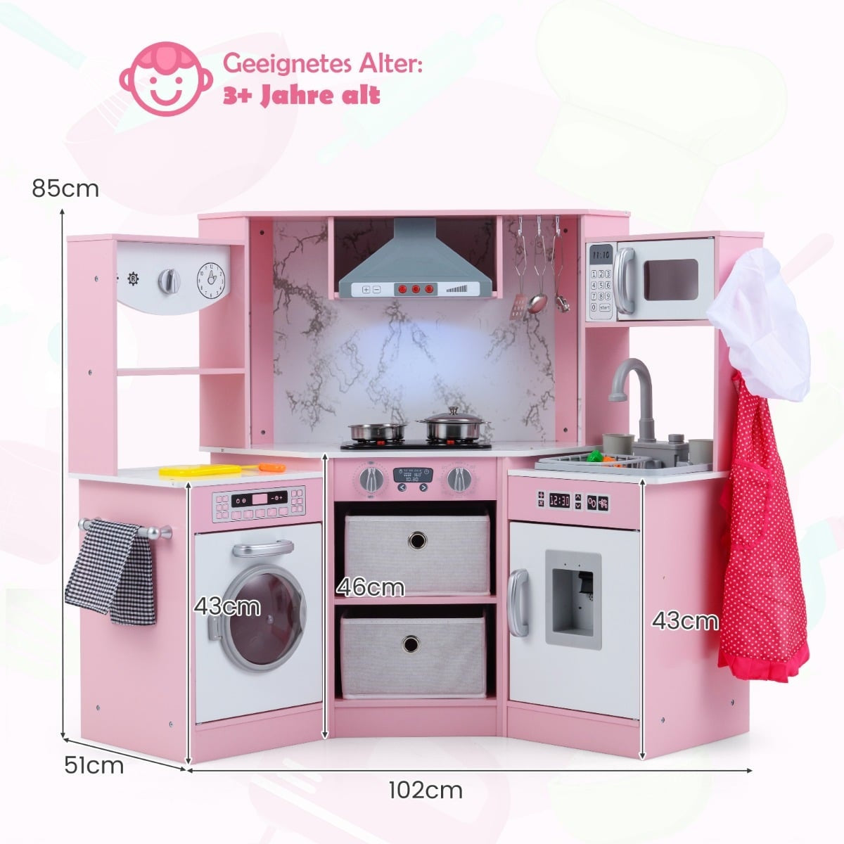 Wooden Kids Kitchen Set with Light, Sound, Water Dispenser