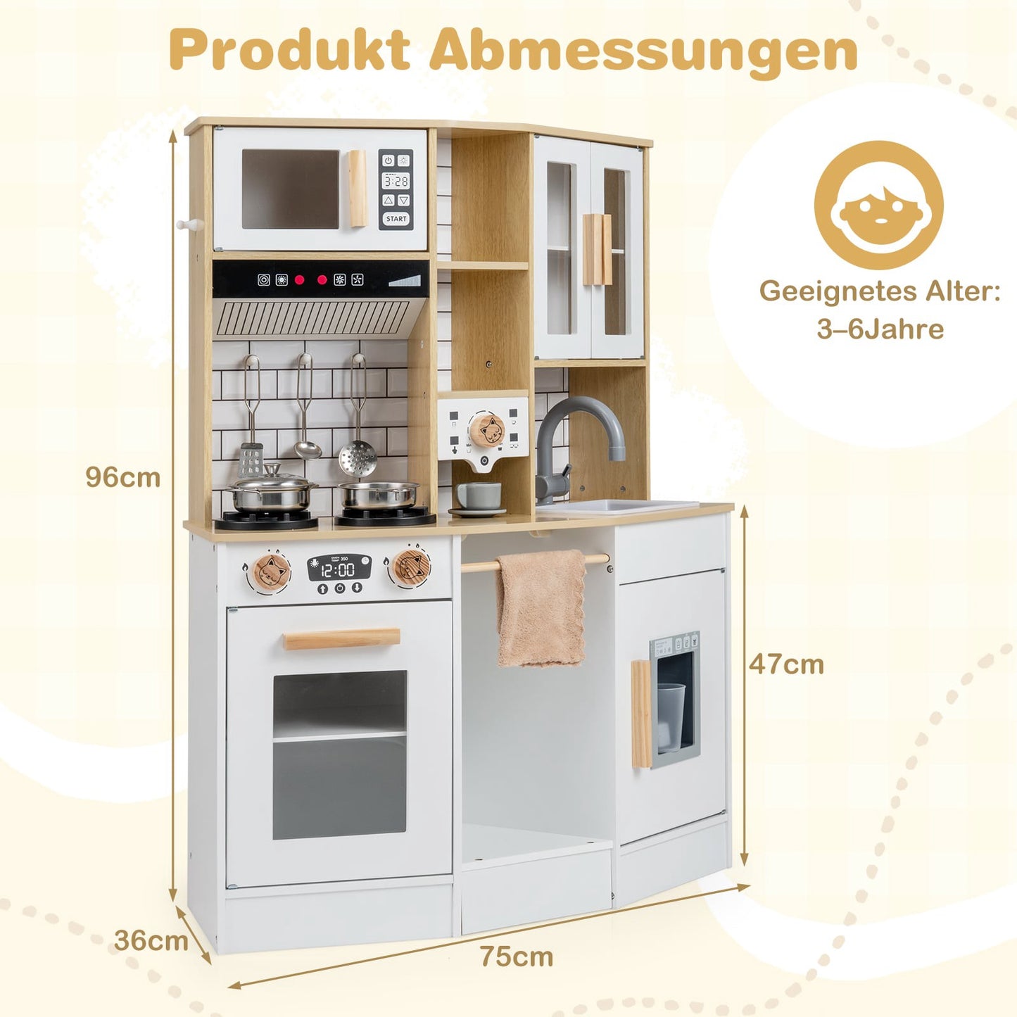 Wooden Kids Play Kitchen with Light, Sound, and Ice Maker