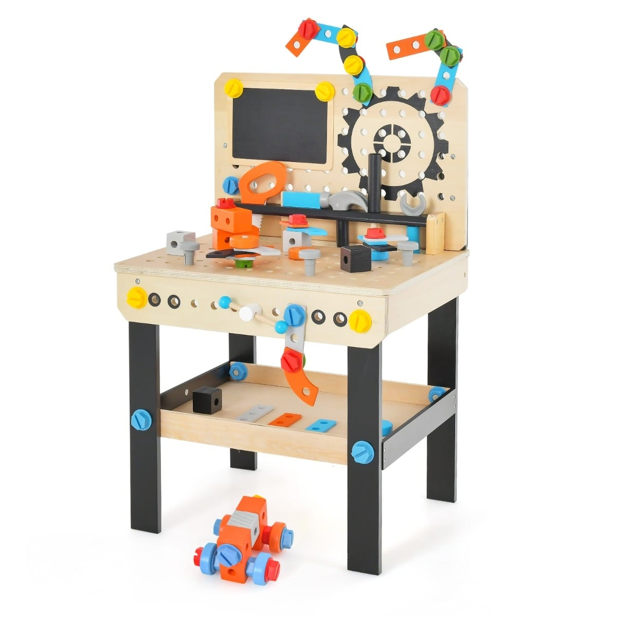 Wooden Kids Workbench with Blackboard & 81 Accessories