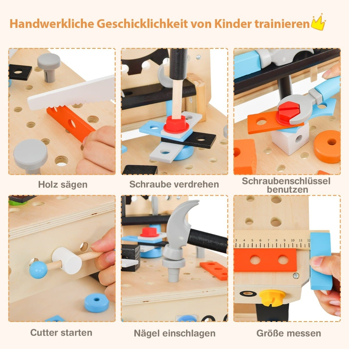 Wooden Kids Workbench with Blackboard & 81 Accessories