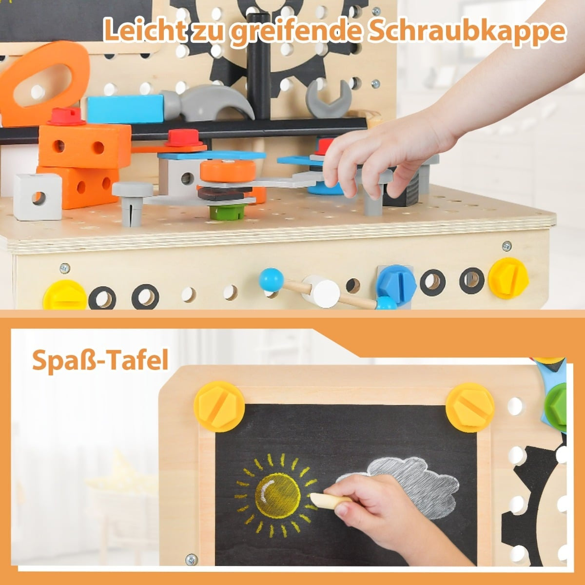 Wooden Kids Workbench with Blackboard & 81 Accessories