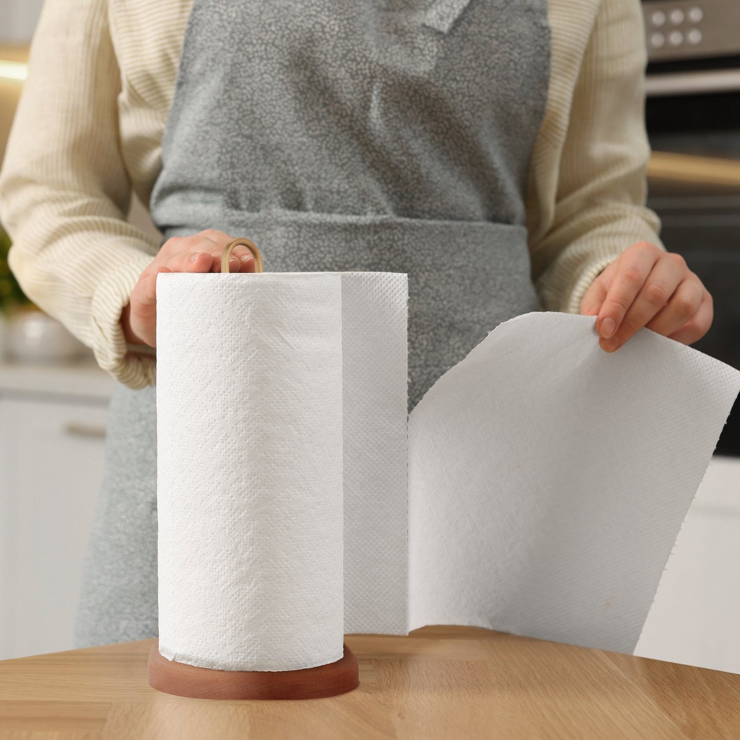 Wooden Kitchen Roll Holder with Wide Base