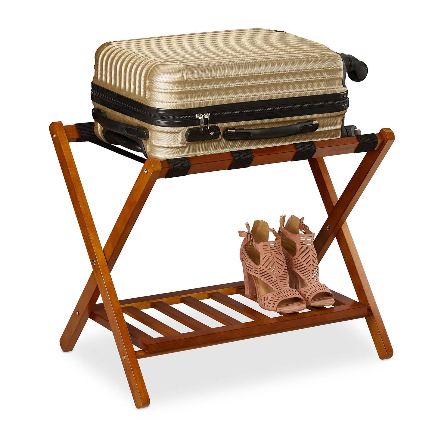 Wooden Luggage Rack Foldup with 2 Racks