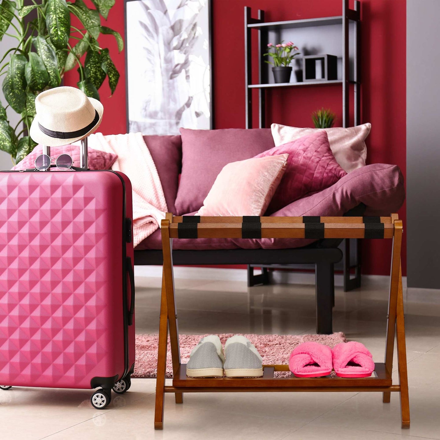 Wooden Luggage Rack Foldup with 2 Racks