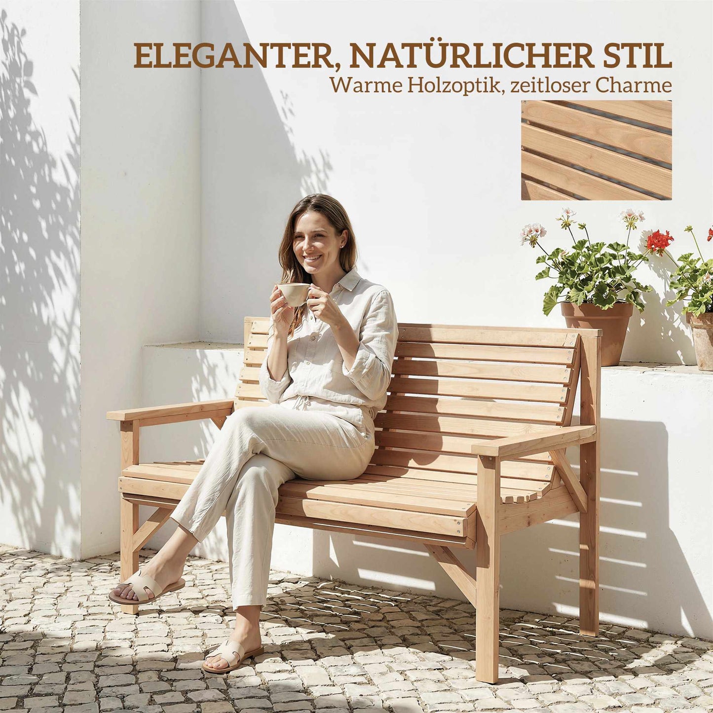 Wooden Outdoor Bench, Weatherproof, 260kg Capacity