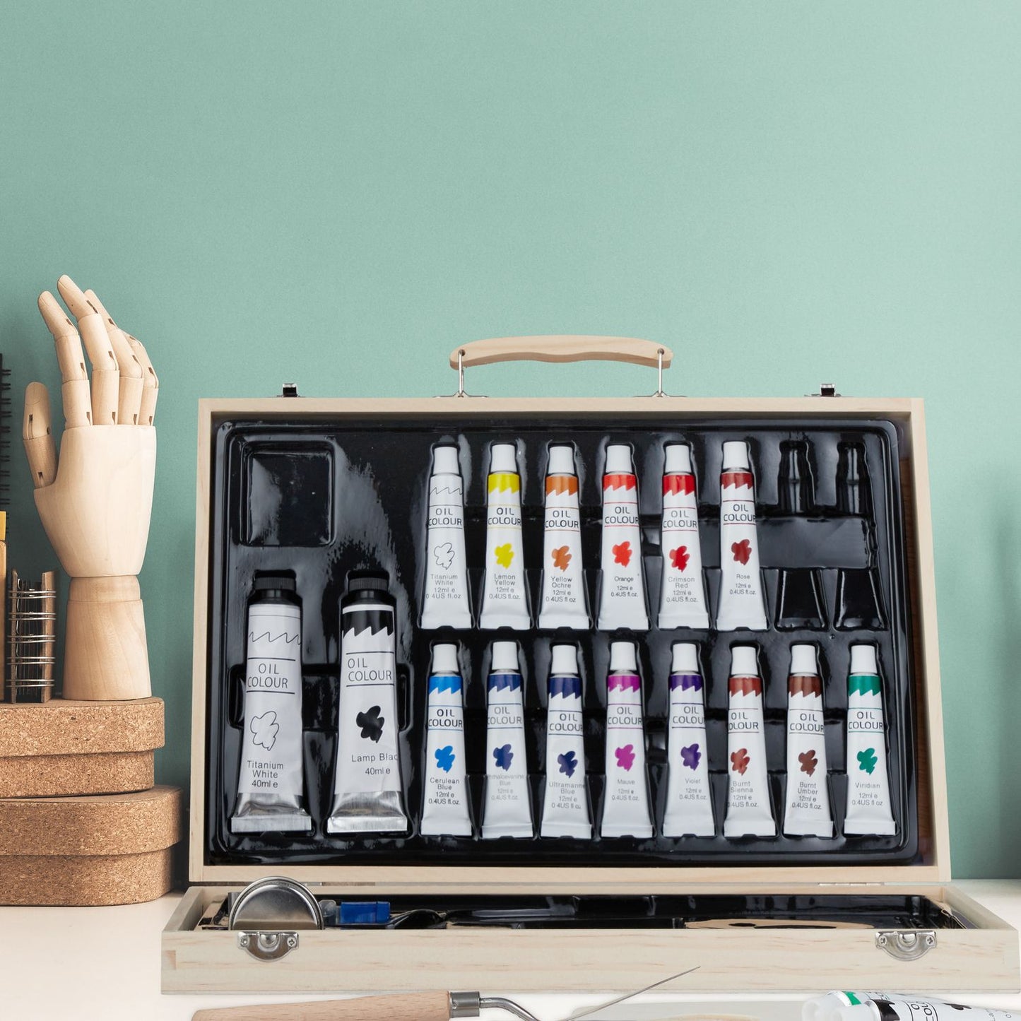 Wooden Painting Case with Oil Colours